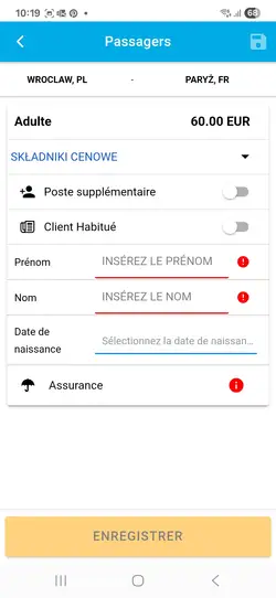 Informations sur le passager